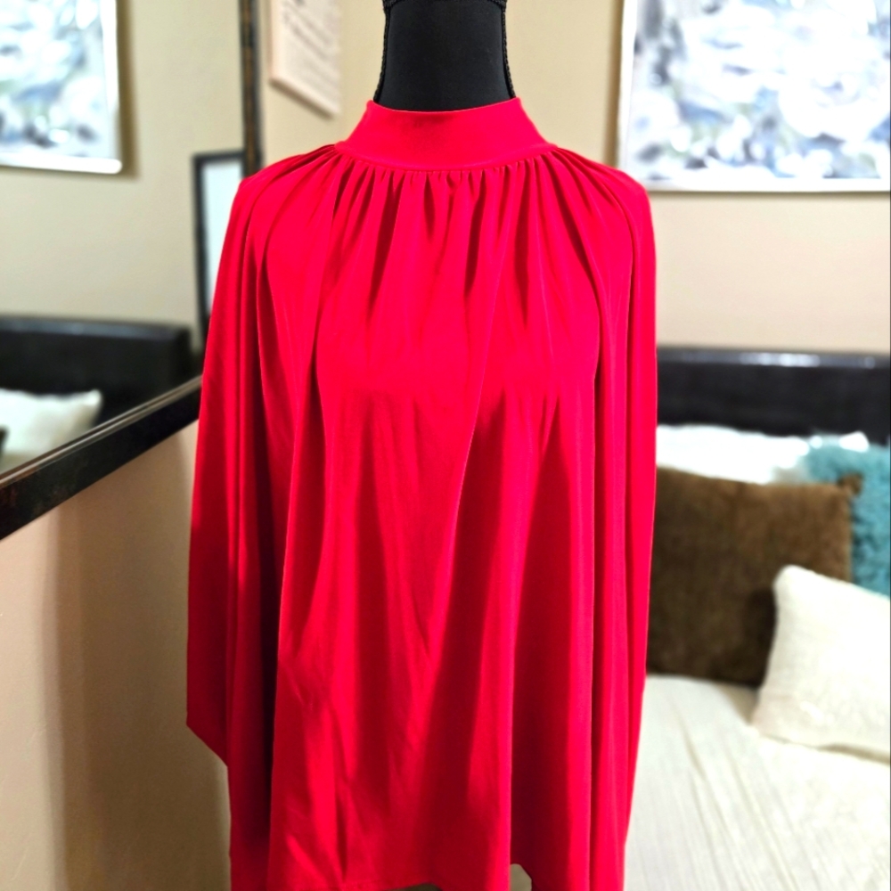 Elegant Red Cape Blouse Size Large..NWOT Never Worn